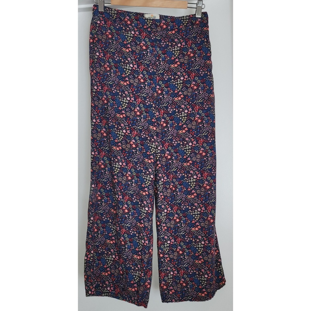 Marine Layer Kiley Casual Cropped Pants M Blue and Pink Floral Lightweight Flowy